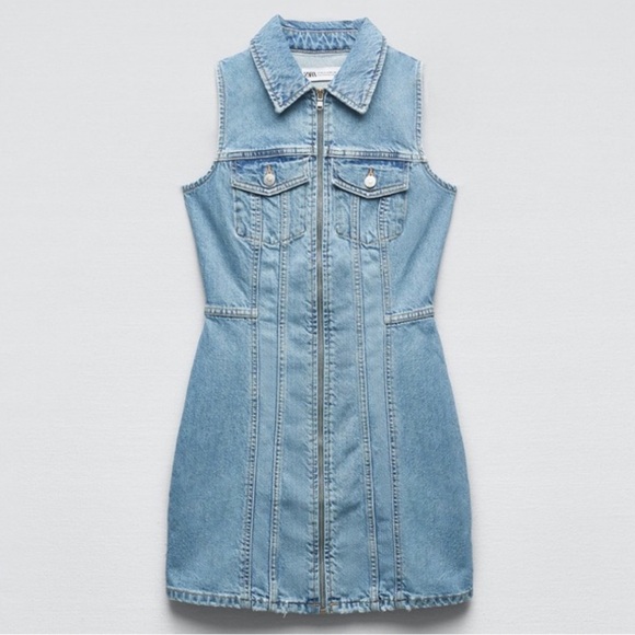 Make Offer • Zara Blue Denim Zip Front Dress - Picture 2 of 10
